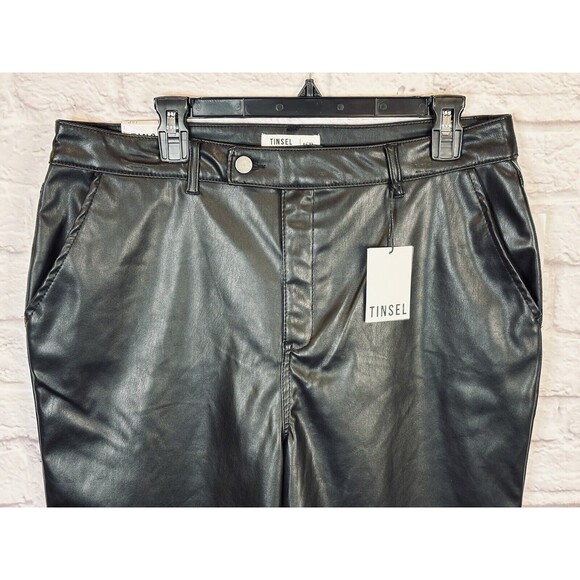 Womens Tinsel Black Faux Leather Wide Leg Dress Pants Vegan Rocker 16 Petite NWT - Picture 8 of 12